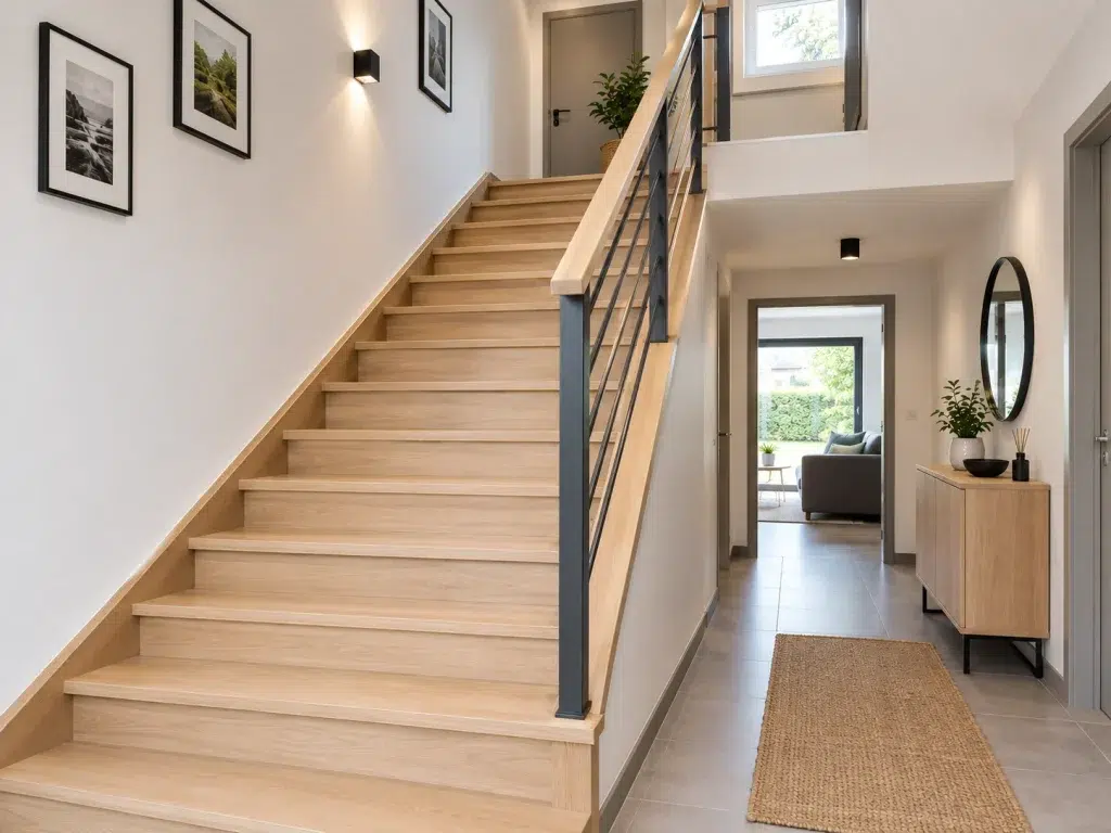 Escalier rénové dans une maison des années 70
